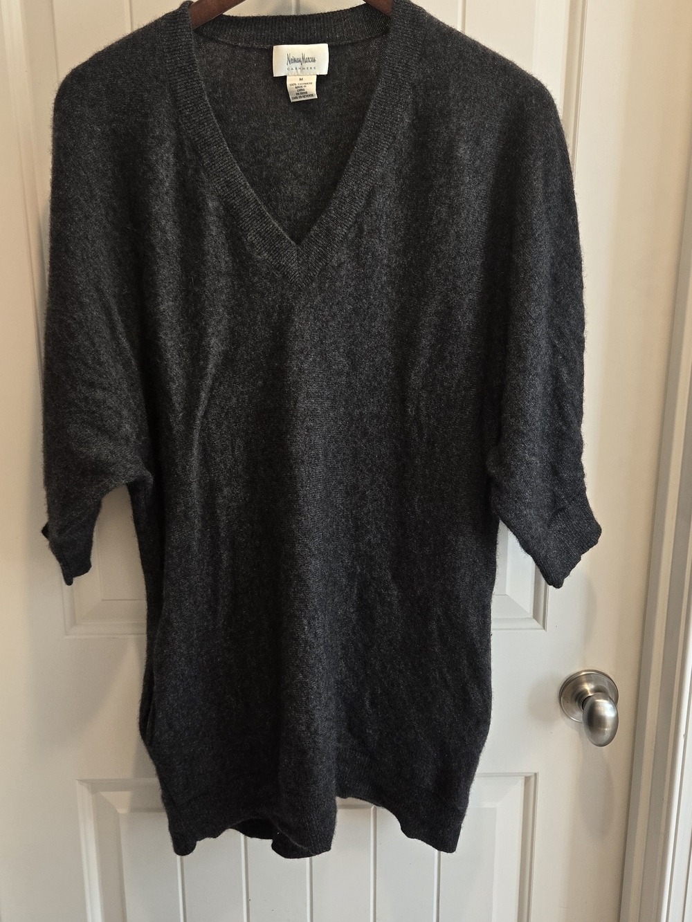 Neiman Marcus Dark Charcoal V-Neck Sweater